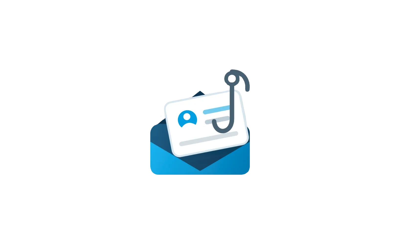 Illustration zu Phishing: ein an einem Angelhaken hängender Ausweis vor einem geöffneten Briefumschlag.